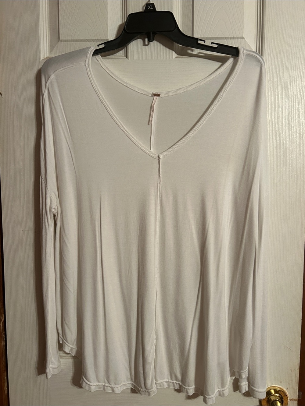 Free People Cream V-Neck Long Sleeve Top